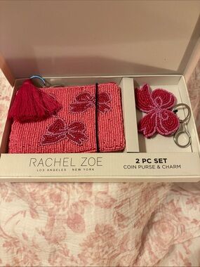 Rachel Zoe Hot Pink Beaded Coin Purse with Butterfly Charm NIB